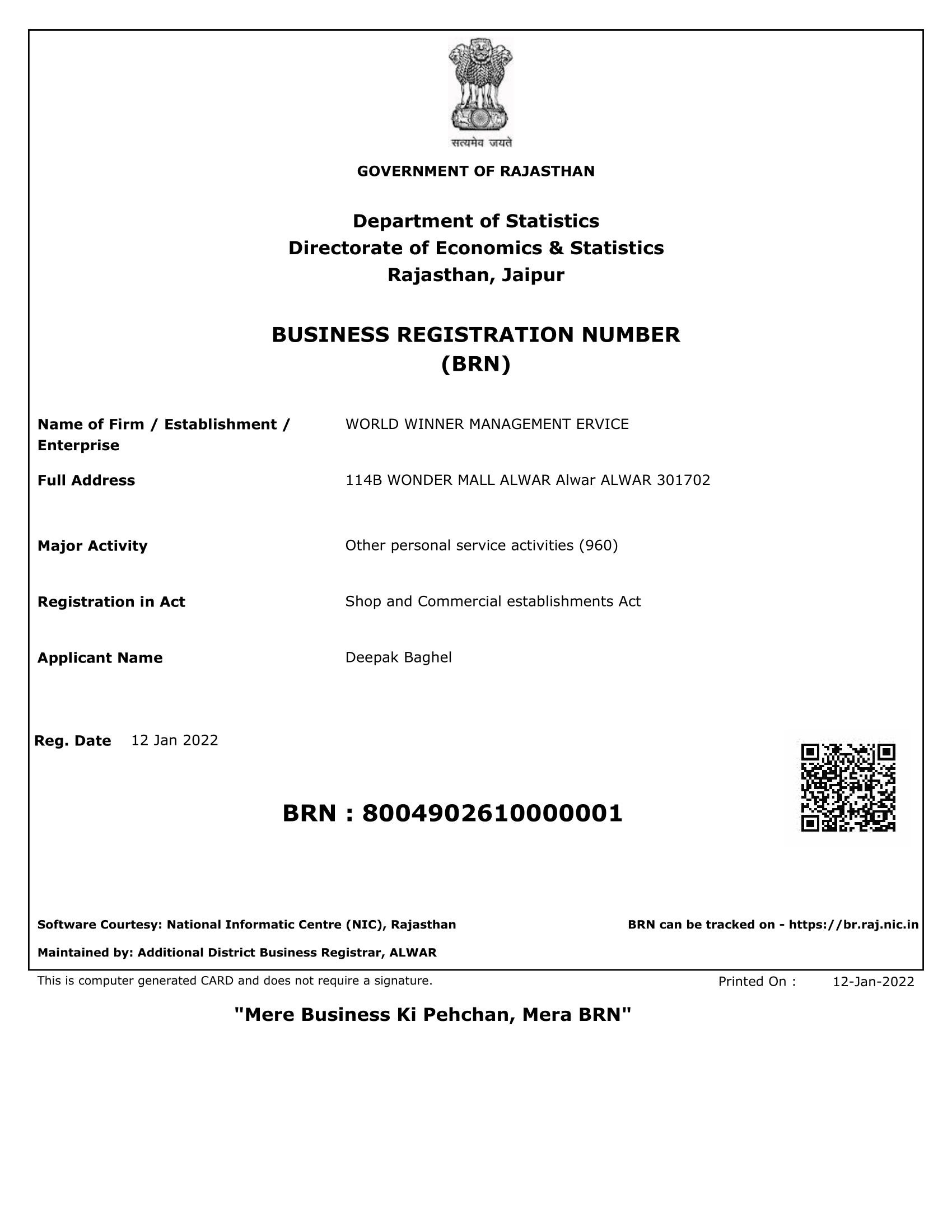 Business registration number
